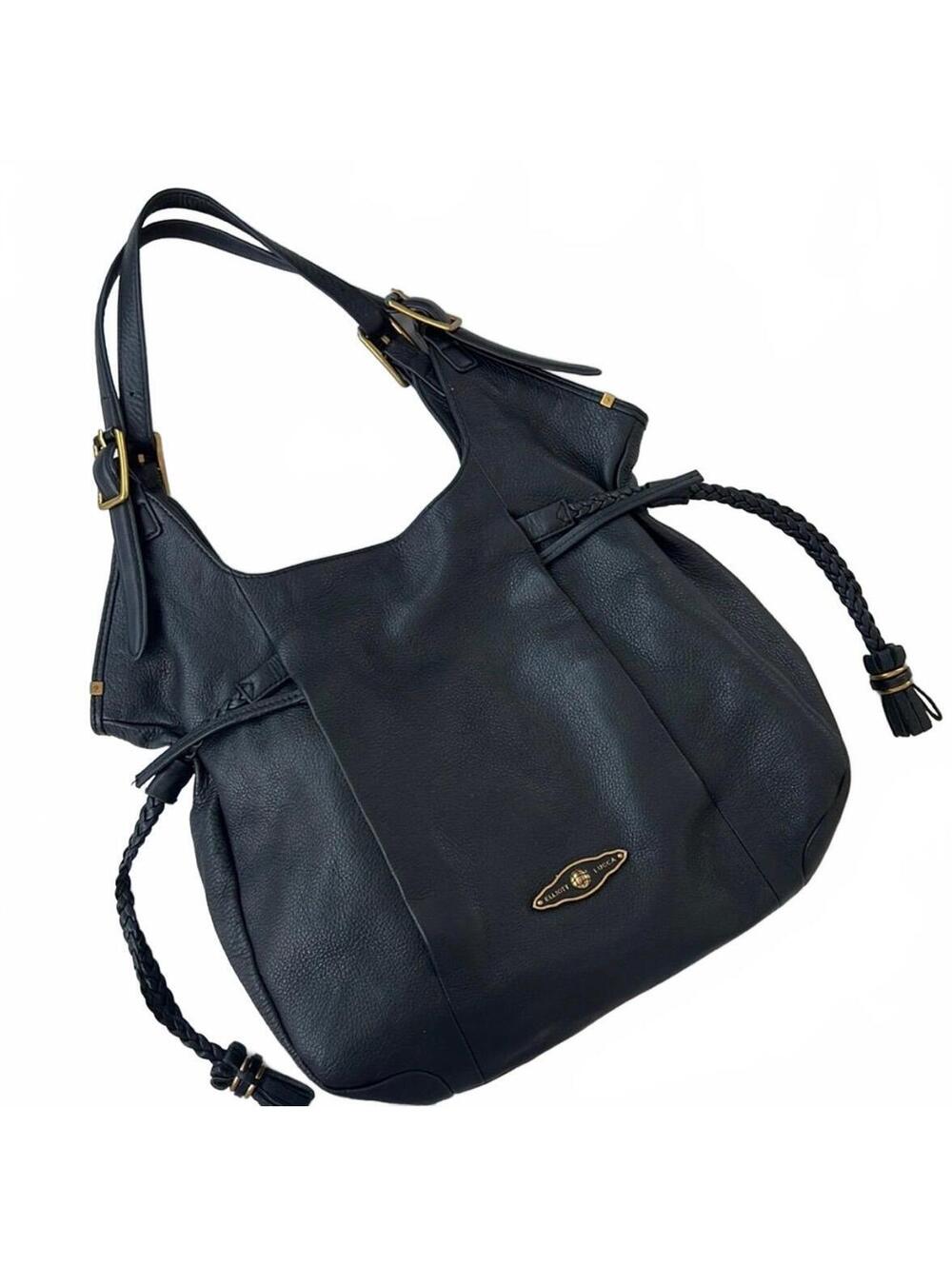 Elliott Lucca Black Pebbled Leather Hobo Satchel Bag